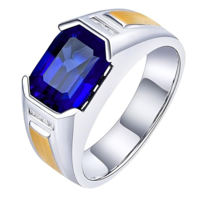 18K White Gold and 18K Yellow Gold Men Ring With Blue Sapphire