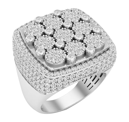 Round White Diamond 9 Flower Cluster Engagement Ring for Men