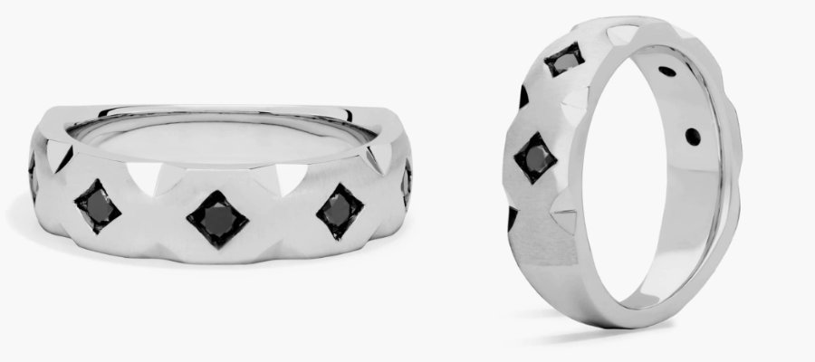 Blue Sapphire Wedding Ring with Satin Finish in 14K White Gold