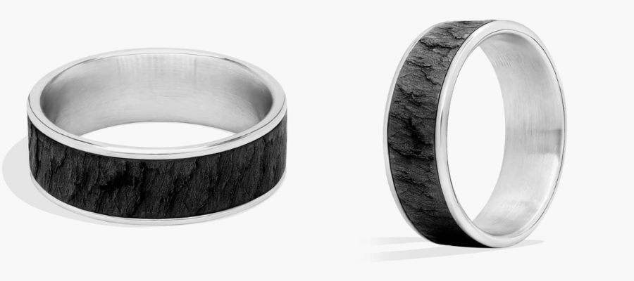 Lava Rock Pattern Wedding Ring in Tantalum and 14K White Gold
