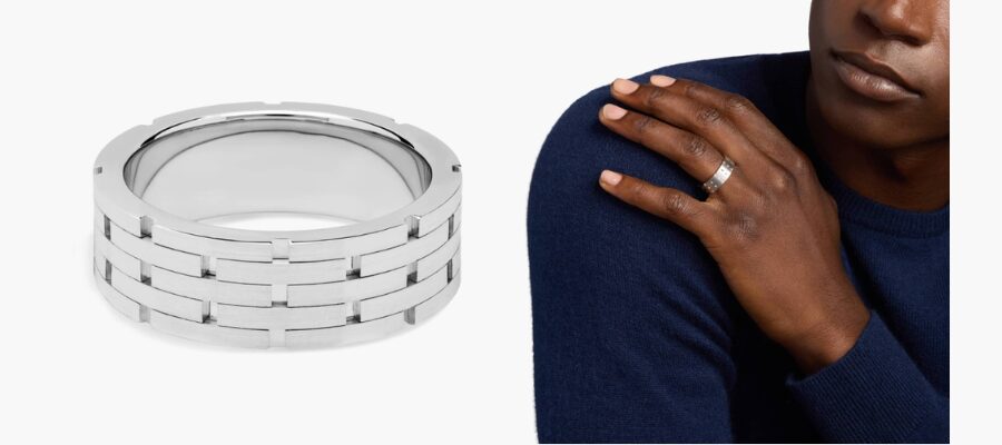Architectural Linked Wedding Ring in 14k White Gold (7.5mm)