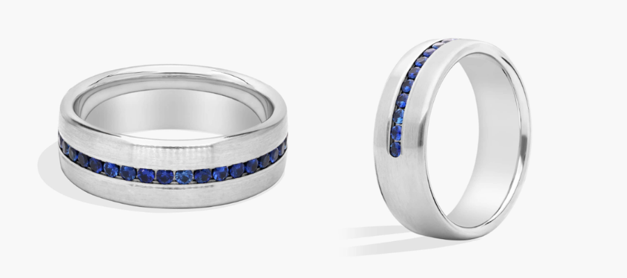 Blue Sapphire Wedding Ring with Satin Finish in 14K White Gold