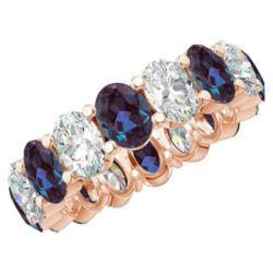 1-7 Carat Oval 14K White Gold Natural Alexandrite and Diamond Wedding Band