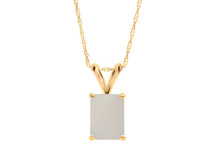 Emerald Cut Birthstone Opal Pendant Necklace in 14K Yellow Gold