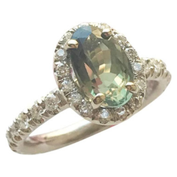 Solid 14k White Gold 2.3 ctw Natural Color Change Alexandrite and Diamond Halo Engagement Ring