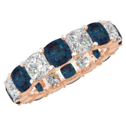 Cushion 14K White Gold Natural Alexandrite and Diamond Wedding Band