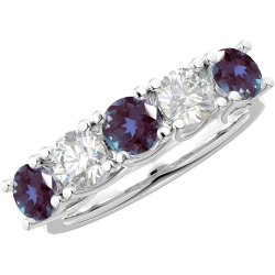 Round Platinum Natural Gemstone and Diamond Wedding Band