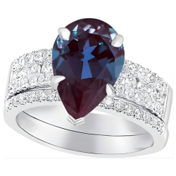 Pear Platinum Natural Gemstone and Diamond Wedding Bridal Set
