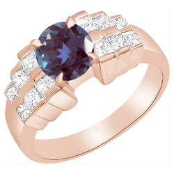 14K Rose Gold Natural Round Alexandrite and Diamond Wedding Bridal Set