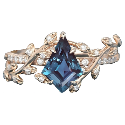Kite Shape Natural Alexandrite and Moissanite Engagement Ring for Her