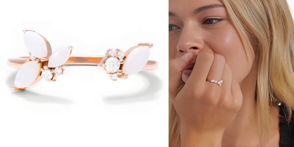 14K Rose Gold Open Opal and Diamond Ring