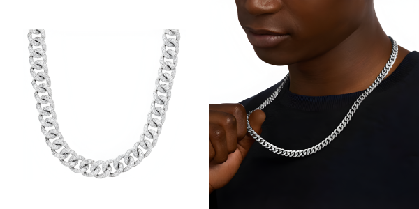 Men's Diamond Link Necklace In 14k White Gold