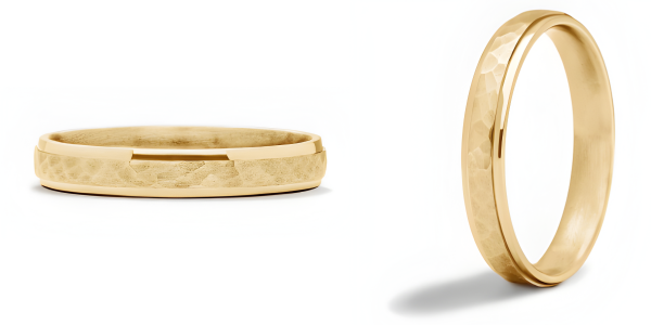 Comfort Fit Hammered Men's Wedding Band In 14k Yellow Gold (4.00mm)