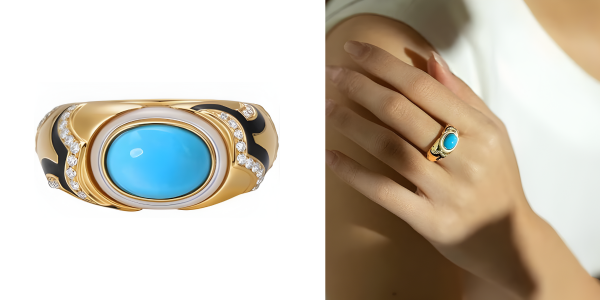 18k Yellow Gold Ring With Birthstone Turquoise