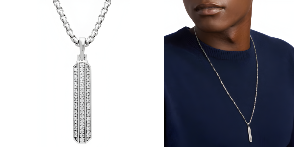 Men's Diamond Vertical Bar Pendant In 14k White Gold