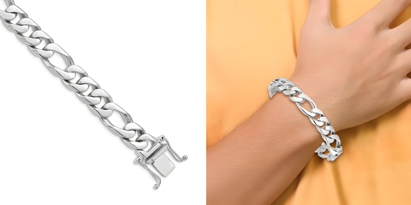 Men's 14k White Gold 1mm Hand-figaro Link Chain Bracelet