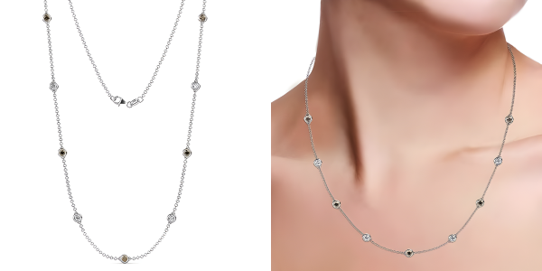 Smoky Quartz & Natural Diamond By Yard 9 Station Necklace