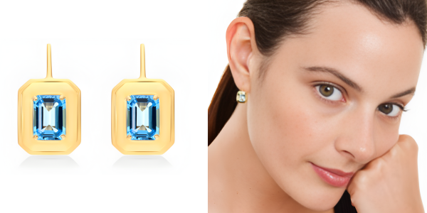 Sky Blue Topaz Frame Leverback Earrings In 18k Yellow Gold