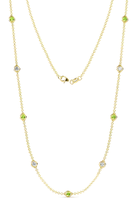 Peridot & Natural Diamond By Yard 9 Station Necklace