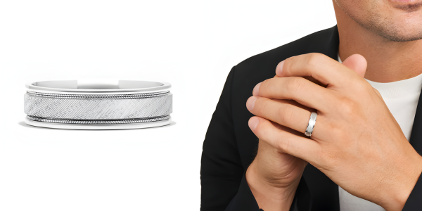 Comfort Fit Cross Grain Cut Men's Wedding Band In14k White Gold (6.00mm)