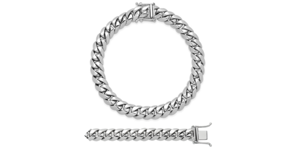 14k Gold 9.2mm Curb Solid Link Chain Bracelet For Men