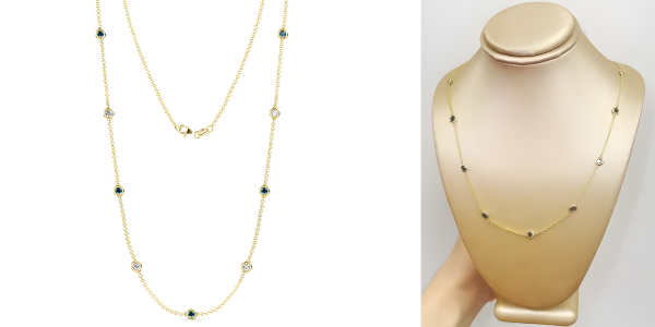 London Blue Topaz & Natural Diamond By Yard 9 Station Necklace In 14k Yellow Gold