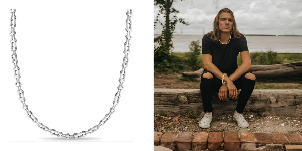 18k White Gold 12mm Motorcycle Bike Chain Necklace