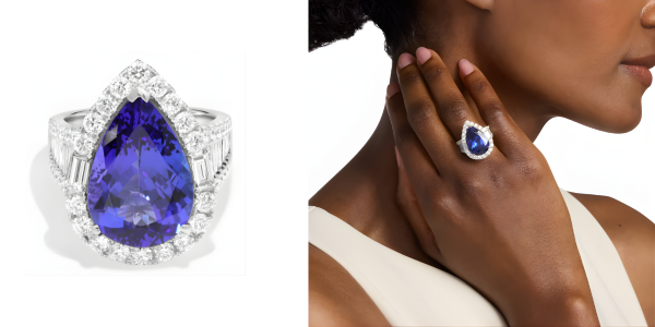 Pear Shaped Tanzanite And Diamond Ring 18k White Gold