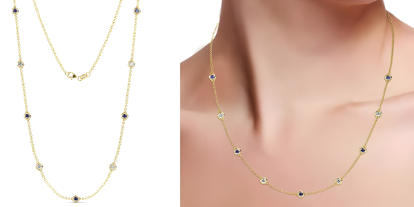 Iolite & Natural Diamond By Yard 9 Station Necklace