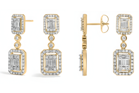 Diamond Cluster Statement Drop Earrings In 14k Yellow Gold (2 Ct. Tw.)