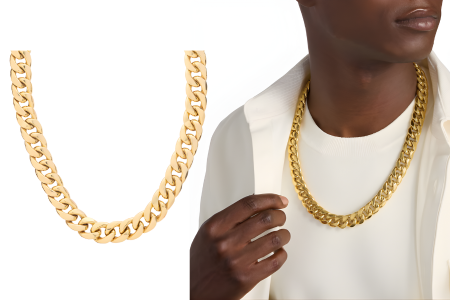 24 Inches Men's Semi-solid Miami Cuban Chain In 14k Yellow Gold (15 Mm)