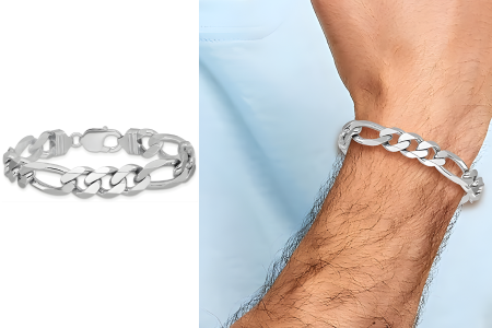 Sterling Silver 10.75mm Figaro Chain Bracelet
