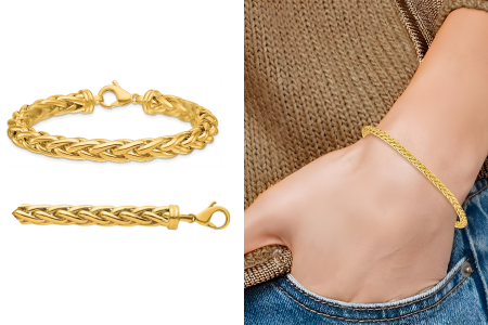 14k Solid Yellow Gold 7.8mm Spiga Wheat Link Chain Bracelet