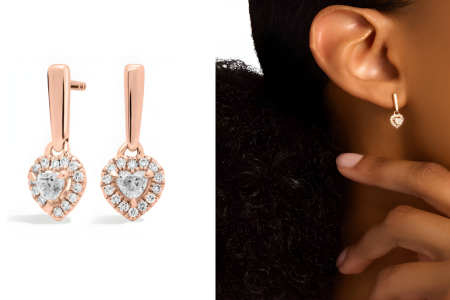 Heart-shaped Diamond Halo Drop Earrings In 14k Rose Gold (1/3 Ct. Tw.)