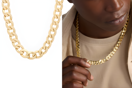 24 Inches Men's Flat Beveled Curb Chain In 14k Yellow Gold (9.5 Mm)