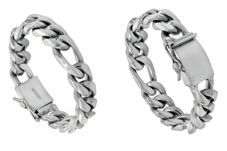 14mm Sterling Silver Figaro Chain Bracelet For Men