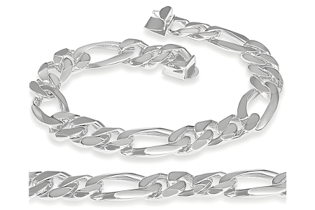 Solid Sterling Silver Handmade 12mm Figaro Link Bracelet 7 Inches