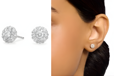 Diamond Double Halo Stud Earrings In 14k White Gold (1/2 Ct. Tw.)