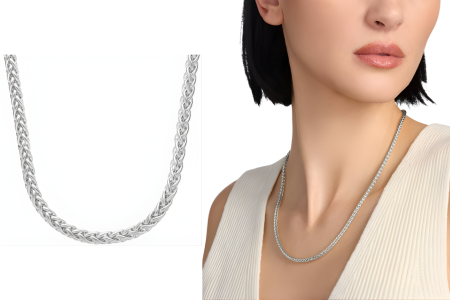 20 Inches Wheat Chain Necklace In 14k White Gold 4.3 Mm