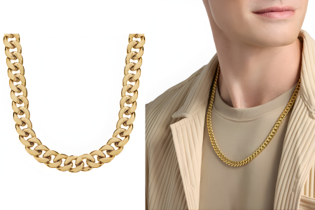 24 Inches Mens Semi Solid Miami Cuban Chain In 14k Yellow Gold 7.3 Mm