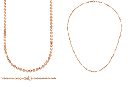 14k Solid Rose Pink Gold 3.2mm Beaded Ball Chain Necklace