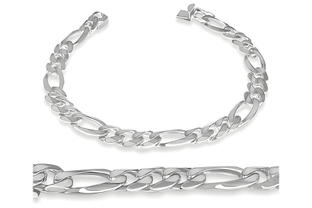 Solid Sterling Silver Handmade 9mm Figaro Link Bracelet 10 Inches