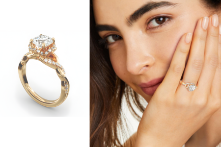 Interlaced Pavé Halo Vintage-style Engagement Ring In 14k Yellow Gold