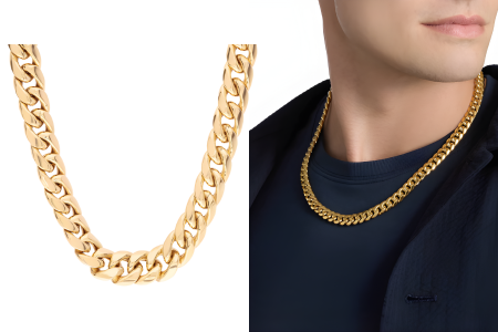 22 Inches Mens Semi Solid Miami Cuban Chain In 14k Yellow Gold 9.3 Mm