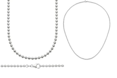14k Solid White Gold 3.2mm Beaded Ball Chain Necklace