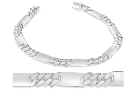 Solid Sterling Silver Handmade 8mm Figaro Bar Link Bracelet