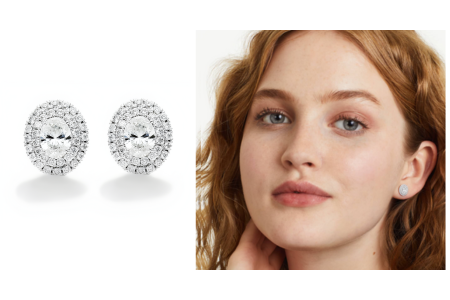 Double Halo Diamond Earrings With Oval Cut Diamonds In 18k White Gold