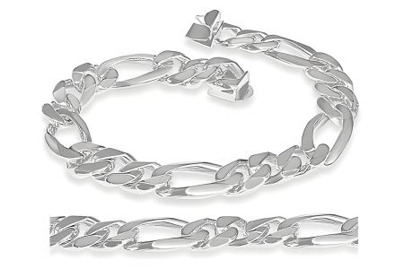 Solid Sterling Silver Handmade 12mm Figaro Link Bracelet