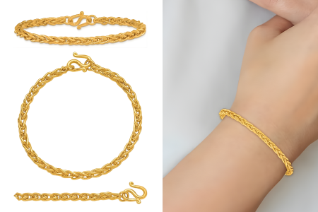 24k Yellow Gold Solid 5.2mm Wheat Chain Bracelet