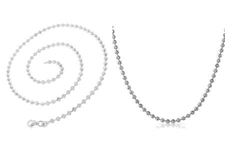 Solid Italian 925 Sterling Silver 2mm 3mm 4mm Moon Cut Bead Ball Chain Rhodium Necklace